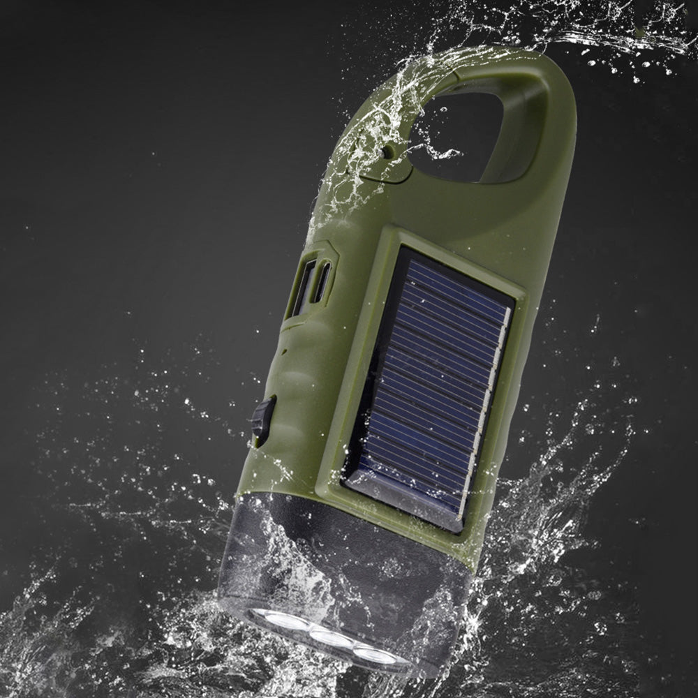 Hand Crank Solar Powered Emergency LED Flashlight ââ‚?Rechargeable Light Military Green
