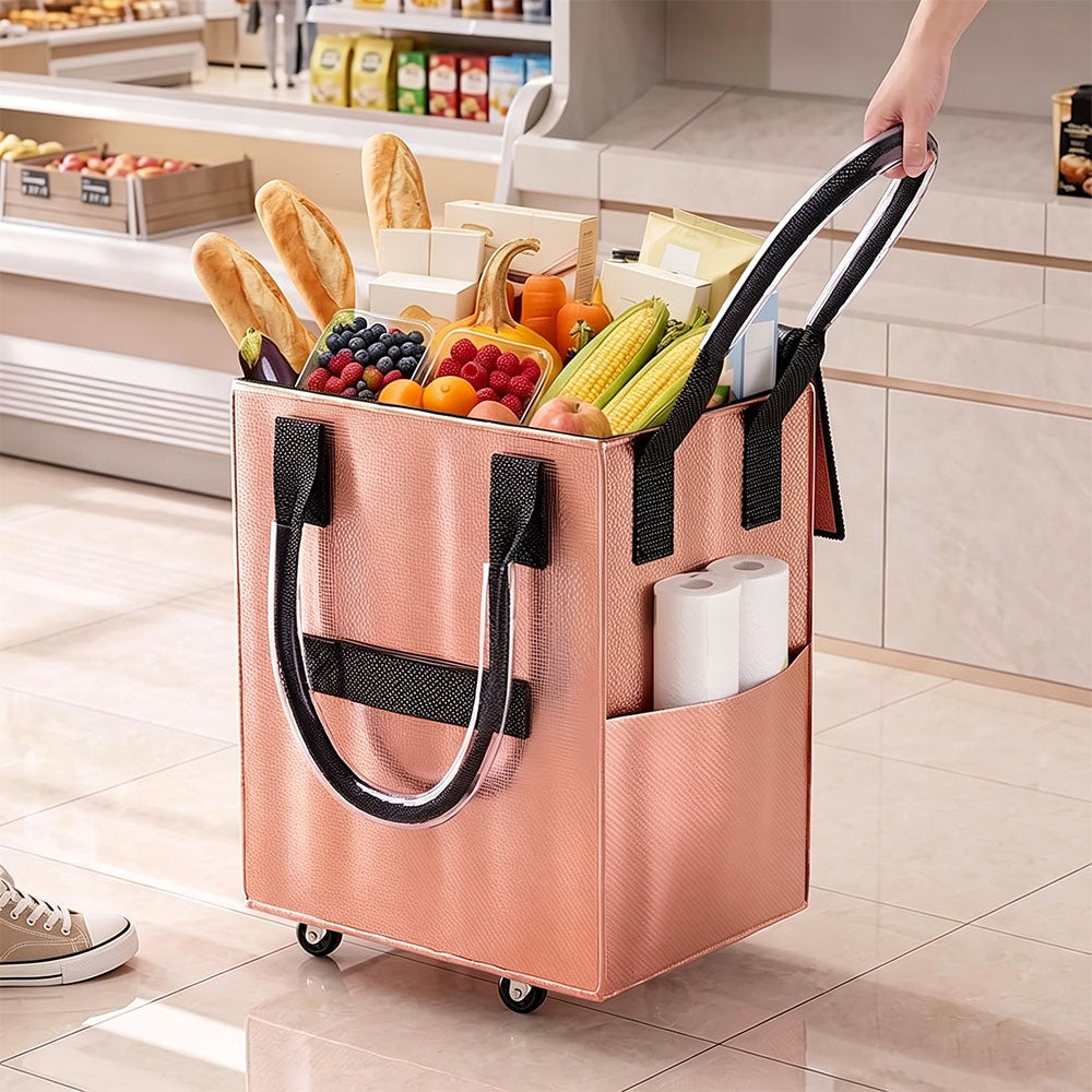 Reusable Grocery Bag Foldable Rolling Shopping Tote Bag - Rose Gold