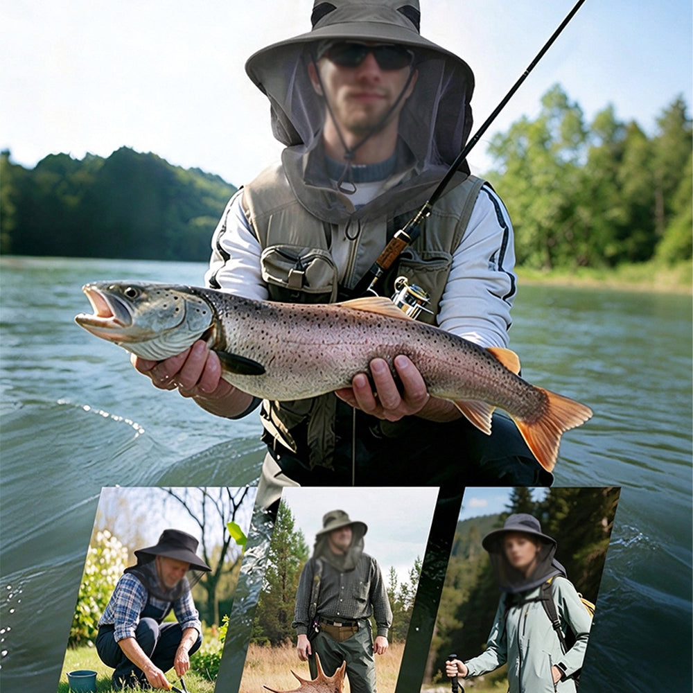 360 Protection Fishing Mosquito Hat Wide Brim Mesh Face Cover Hat