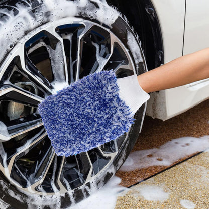 2PC Microfibre Wash Mitt Car Detailing High Density Long Pile Scratch Free Mitt with Elastic Cuff-Blue