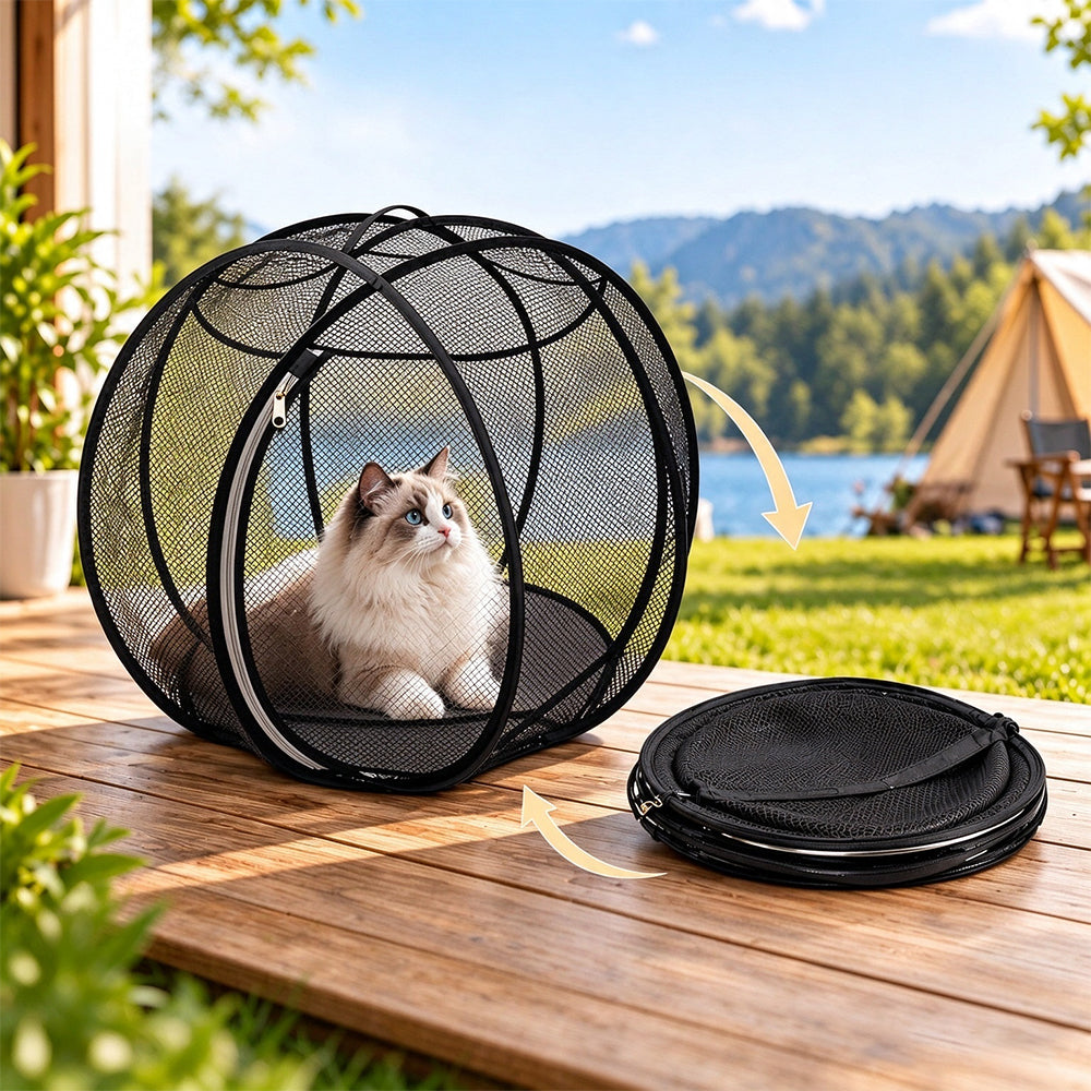 Cat Hamster Ball for Outside Rolling Cat Enclosure Pop Up Playpen - Black
