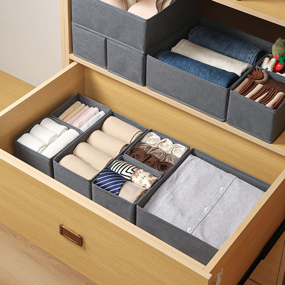 6 Piece Foldable Nonwoven Drawer Organizer Bins with Zippers - Grey