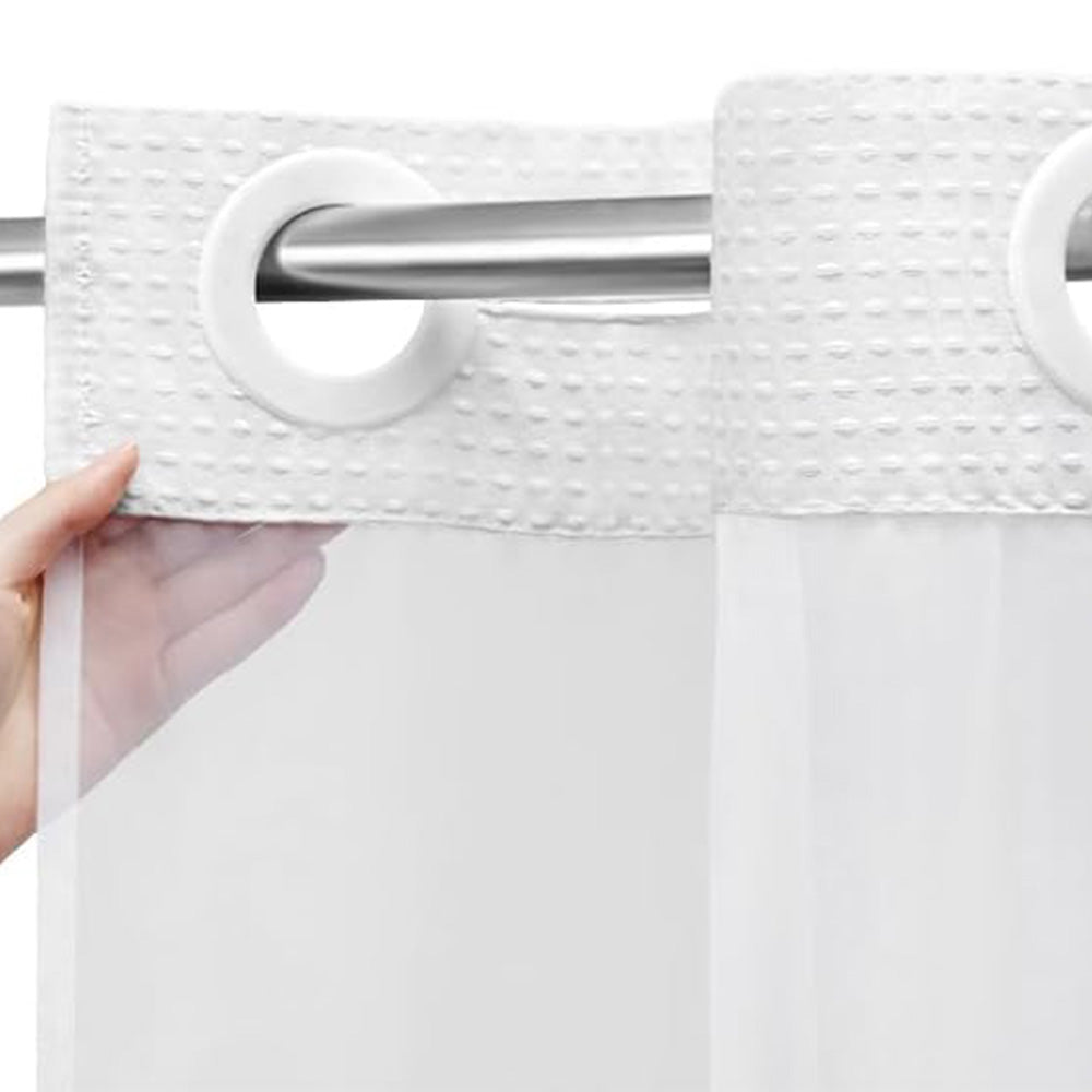 No Hook Shower Curtain with Snap in Fabric Liner Set Waffle Textured Shower Curtain for Bathroom White