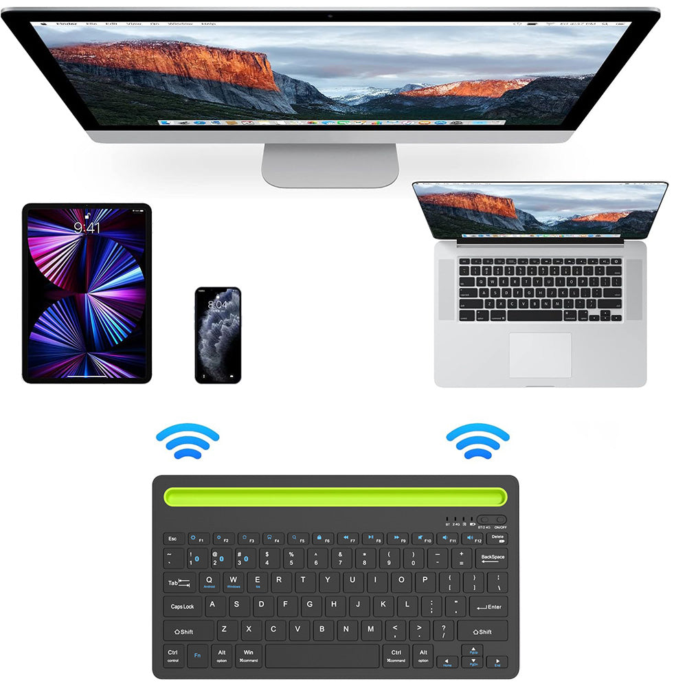 Wireless Keyboard with Phone and Tablet Stand for Windows MacOS iOS iPad-Green