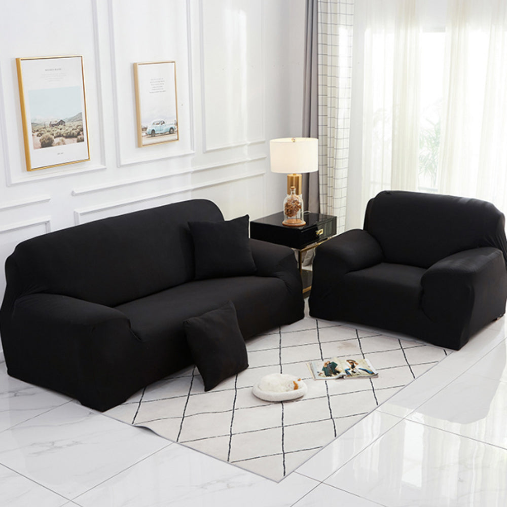 Velvet Stretch Sofa Slipcover Sofa Couch Furniture Protector Cover Black