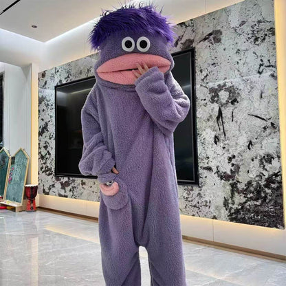 Plush Monster Onesie Pajamas Soft Funny Cartoon Costume Loungewear-Purple