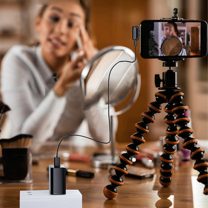 Dual Sender Mini Wireless Lavalier Mic with USB C Lightning Adapters