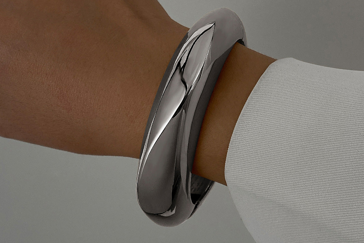 3Pcs Chunky Gold Bangle Bracelets Wide Wrist Cuff Stackable Jewelry Gift-Silver