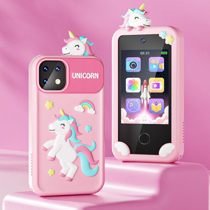 Kids Dual Camera Smart Phone Toy Touchscreen Phone with 32G TF Card Christmas Birthday Learning Play Toy Pink
