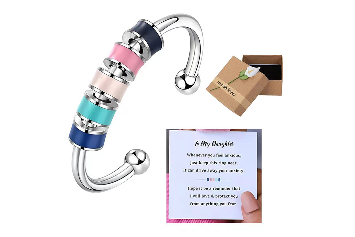 2Pcs To Daughter Anxiety Fidget Ring Meditation Ring Adjustable Opening Ring-Style 3