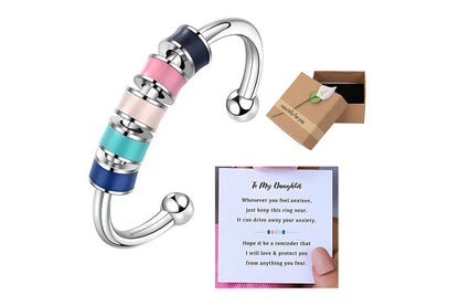 2Pcs To Daughter Anxiety Fidget Ring Meditation Ring Adjustable Opening Ring-Style 3