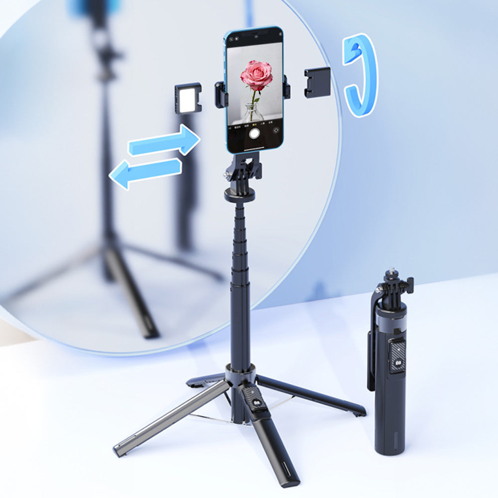 Bluetooth Selfie Stick Tripod 4 Leg Floor Stand with Dual Fill Light-Black