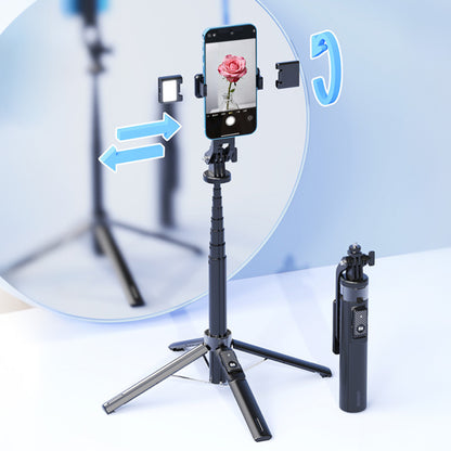 Bluetooth Selfie Stick Tripod 4 Leg Floor Stand with Dual Fill Light-Black