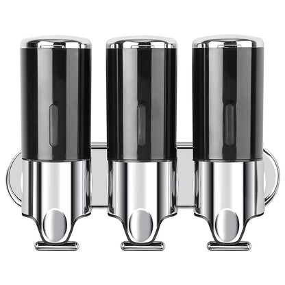 3-Chamber Shower Soap Dispenser Wall-Mounted Shampoo and Conditioner Dispenser with Visible Window Black