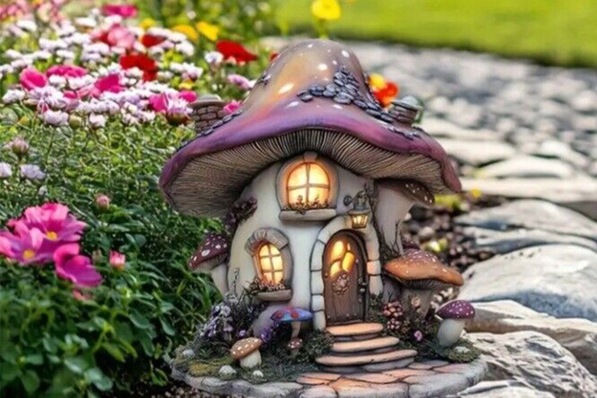 Acrylic Fairy House Stake Fairy Garden Stake 2D Garden Fairy House Statue -Mushroom house