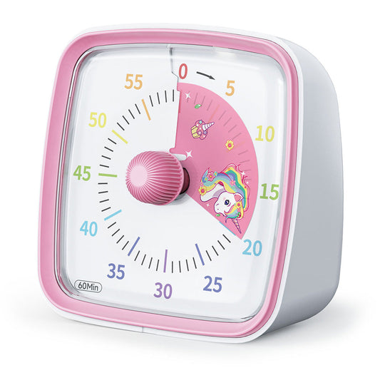 60-Minute Visual Countdown Timer Rainbow Disk Silent Time Management Tool Pink