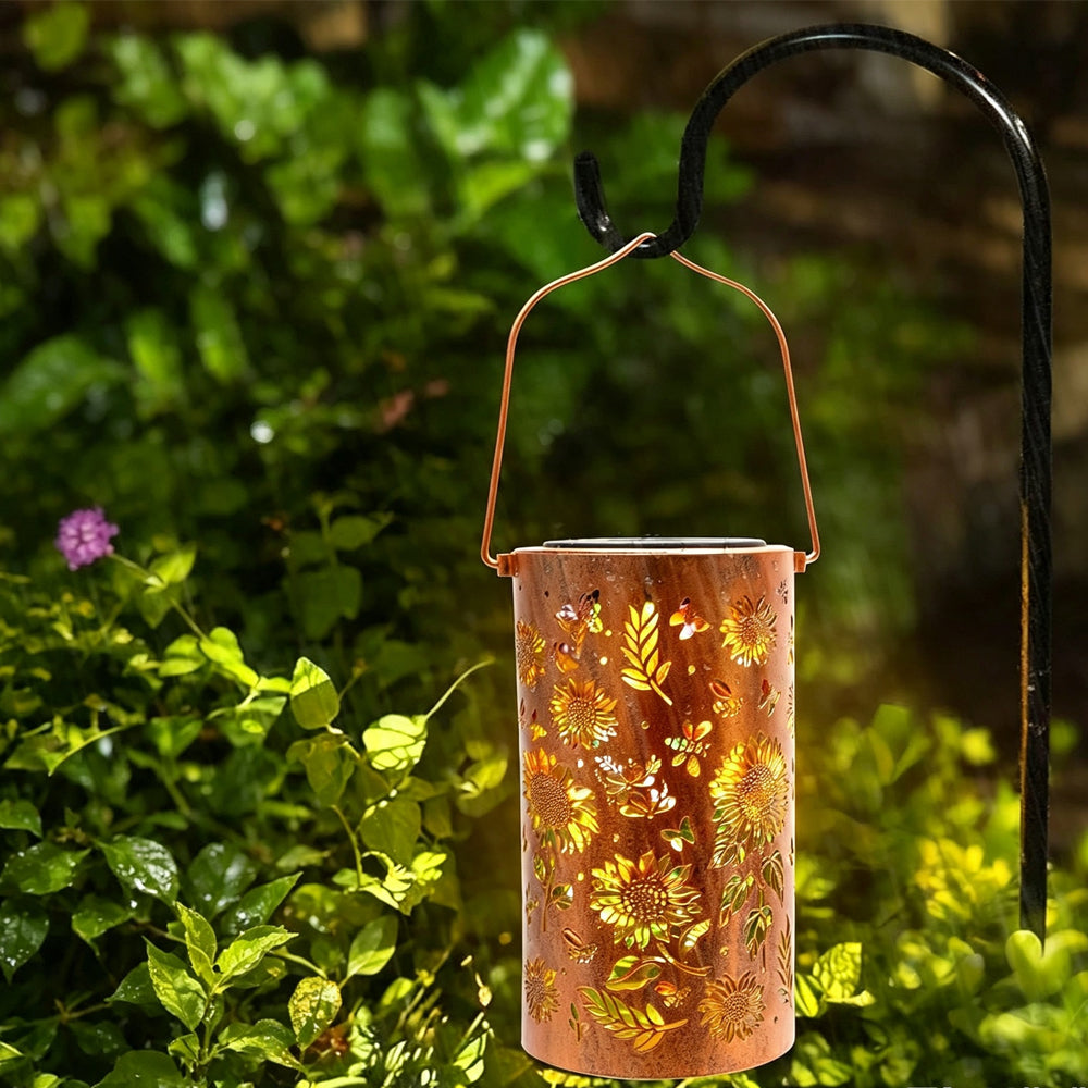 2 Piece Sunflower Solar Lantern with Butterfly Cutout Light Projection - Mixed Color