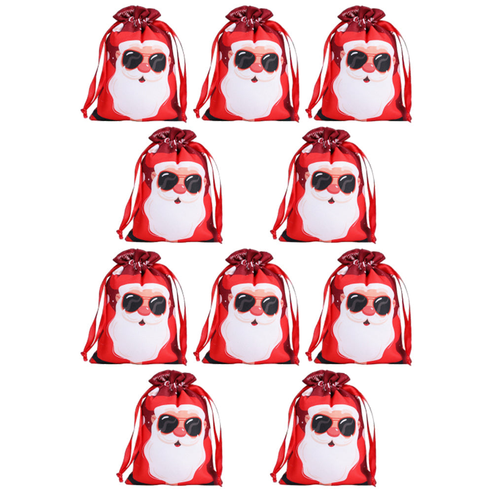 10Pcs Christmas Drawstring Storage Bags Xmas Holiday Wrapping Sacks Style `