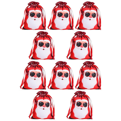 10Pcs Christmas Drawstring Storage Bags Xmas Holiday Wrapping Sacks Style `