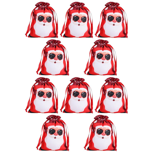 10Pcs Christmas Drawstring Storage Bags Xmas Holiday Wrapping Sacks Style `
