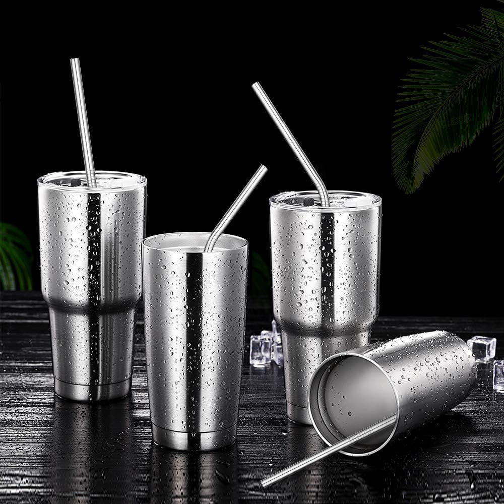 17Pcs Reusable Stainless Steel Straws Set with Cleaning Brushes and Pouch-Silver