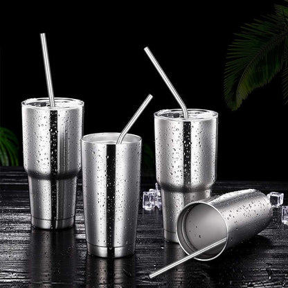 17Pcs Reusable Stainless Steel Straws Set with Cleaning Brushes and Pouch-Silver