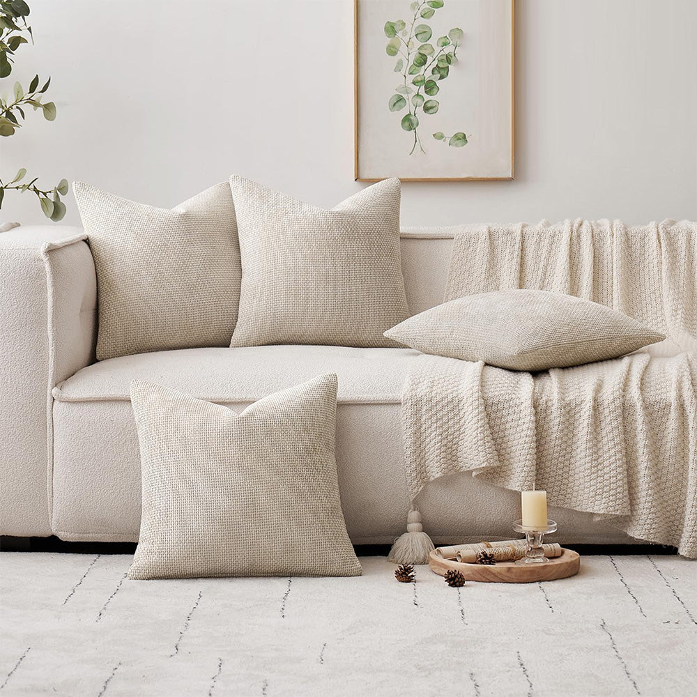 4 Pack Chenille Knit Throw Pillow Covers for Couch Bed -Beige