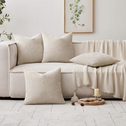 4 Pack Chenille Knit Throw Pillow Covers for Couch Bed -Beige