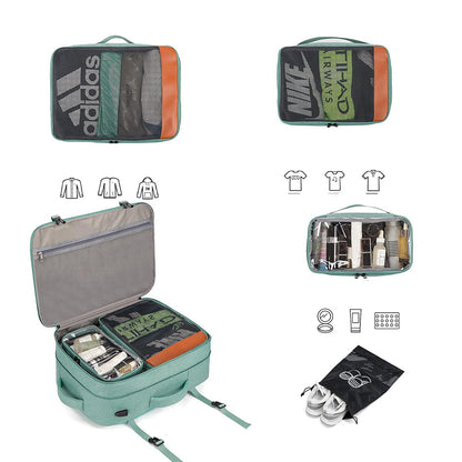 Travel Laptop Backpack Carry on Luggage Bag with 3 Packing Cubes and Shoe Bag Green