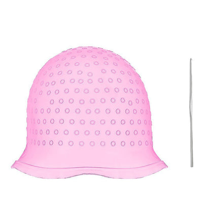 Reusable Silicone Hair Highlighting Cap with Stainless Steel Hook-Pink