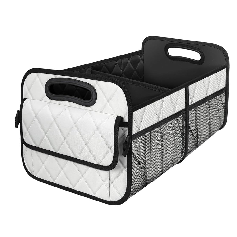 55L Foldable Car Trunk Organzier 6-Pocket Storage Box for Home Car Office White