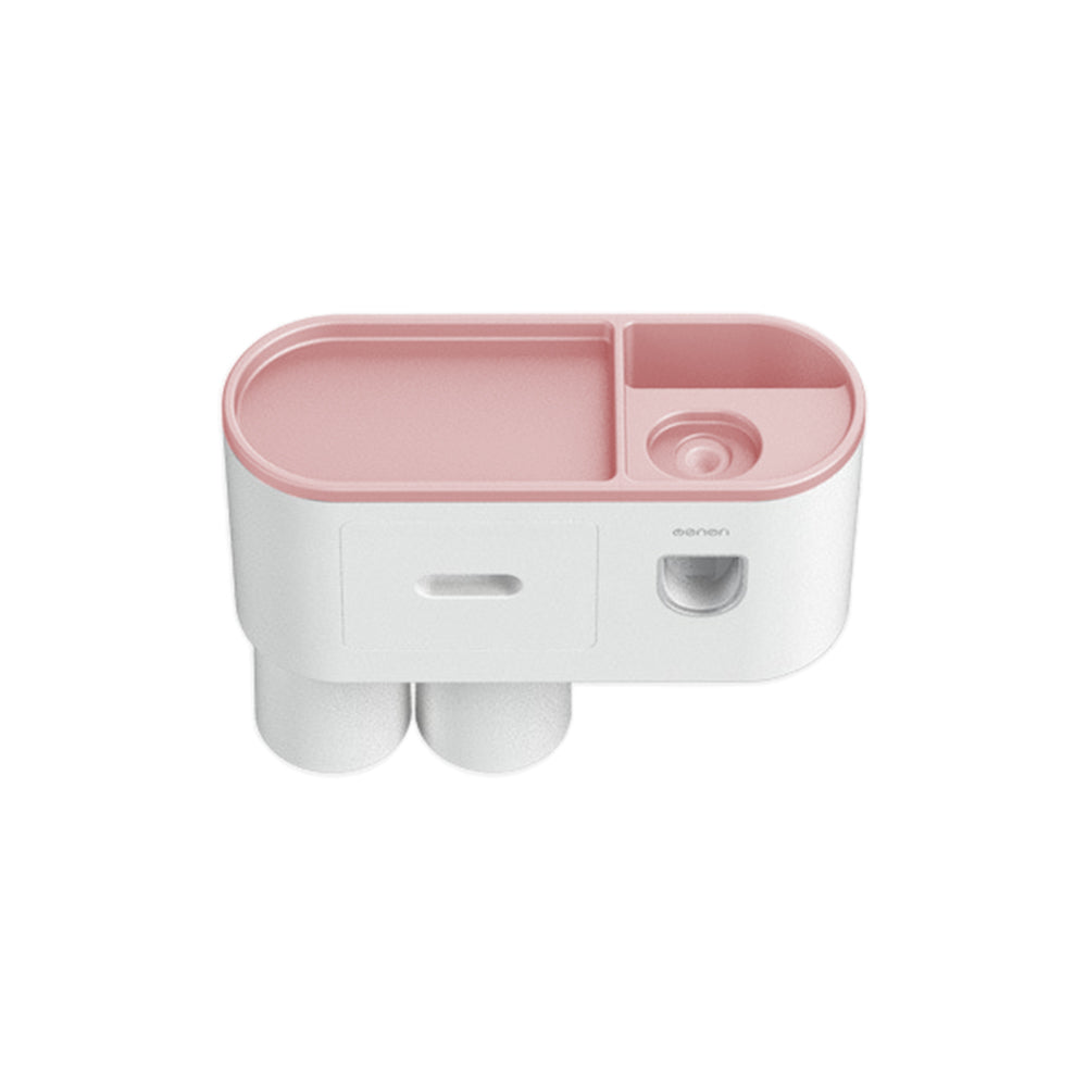 Wall Mounted Toothbrush Holder for Bathroom Automatic Toothpaste Dispenser Kit-Pink
