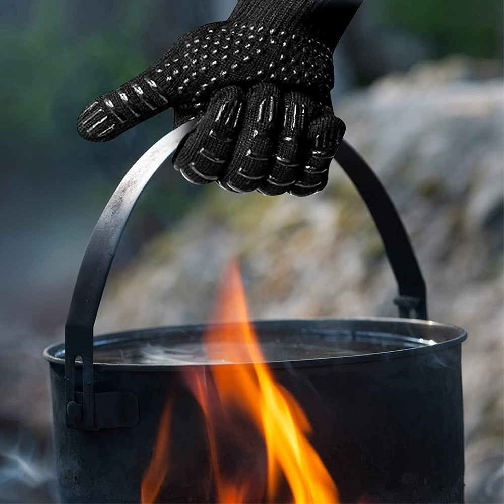 Heat Resistant Oven Gloves Slip Resistant BBQ Gloves - Black