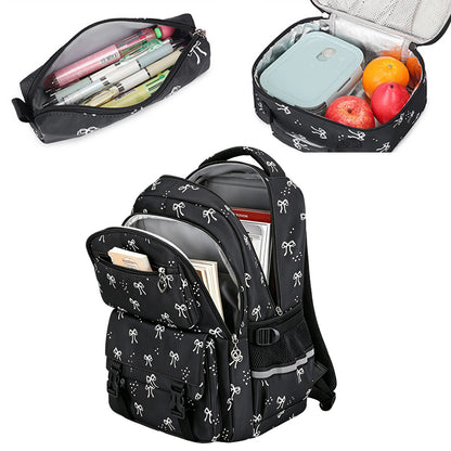 3 Piece Girls School Backpack Set with Lunch Bag Pencil Case - Black