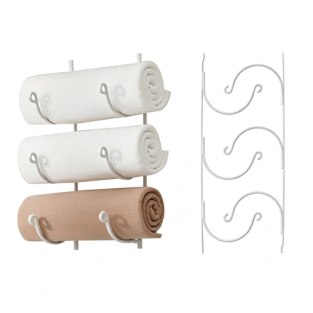 3-Tier Iron Wall-Mounted Bathroom Towel Rack - White