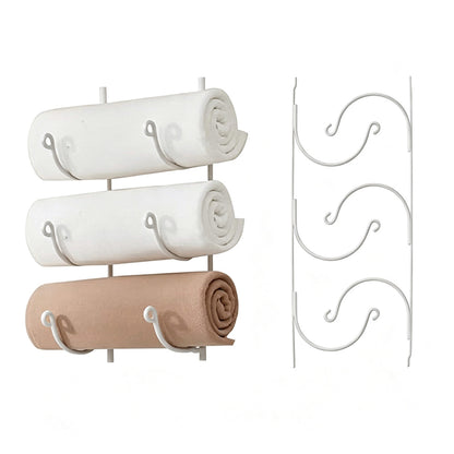 3-Tier Iron Wall-Mounted Bathroom Towel Rack - White