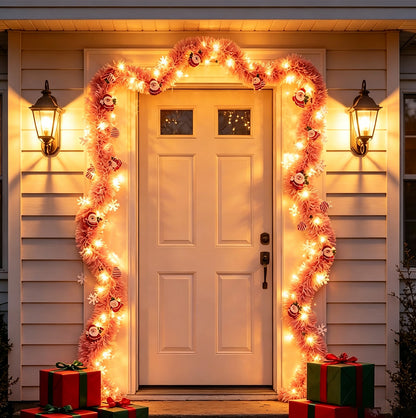 2 Pack Christmas LED String Lights LEDs Battery Powered Garland - Pink