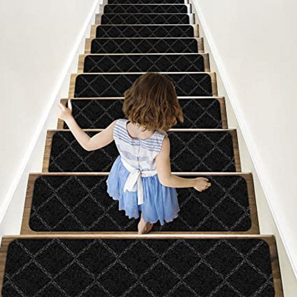 8Pcs Stair Treads for Wooden Steps Non-Slip Stairs Runner for Elders and Pets-Black