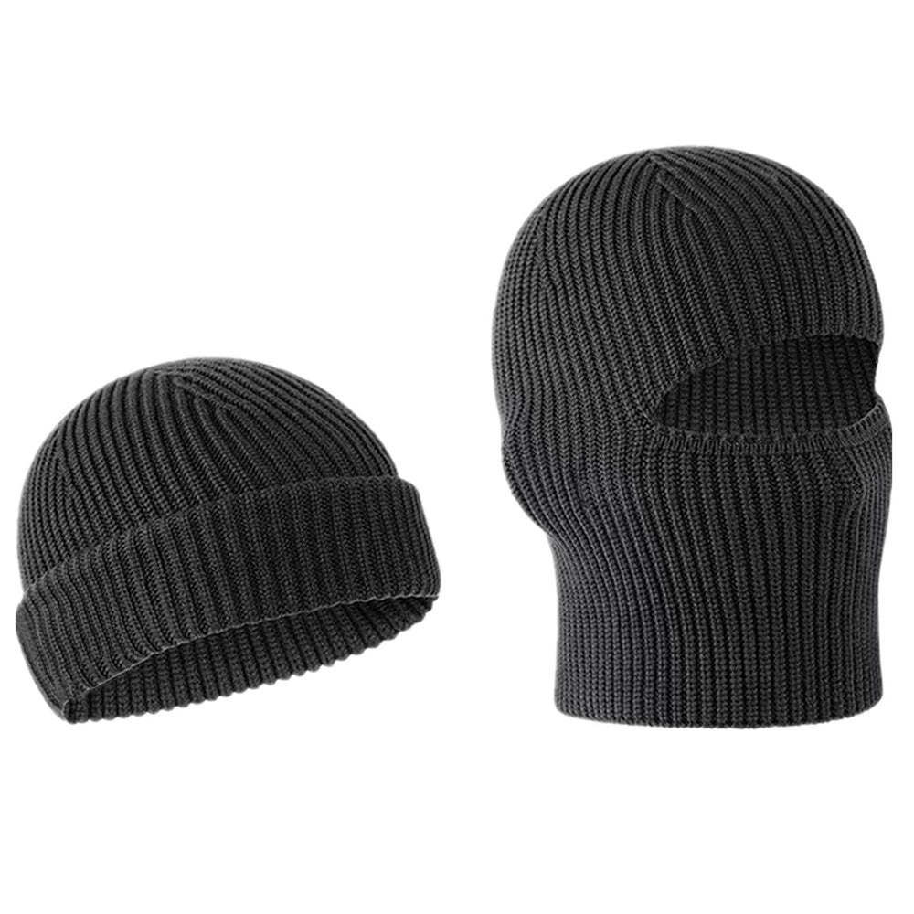 2-in-1 Balaclava Ski Mask Winter Warm Beanie Hat for Men Women Black