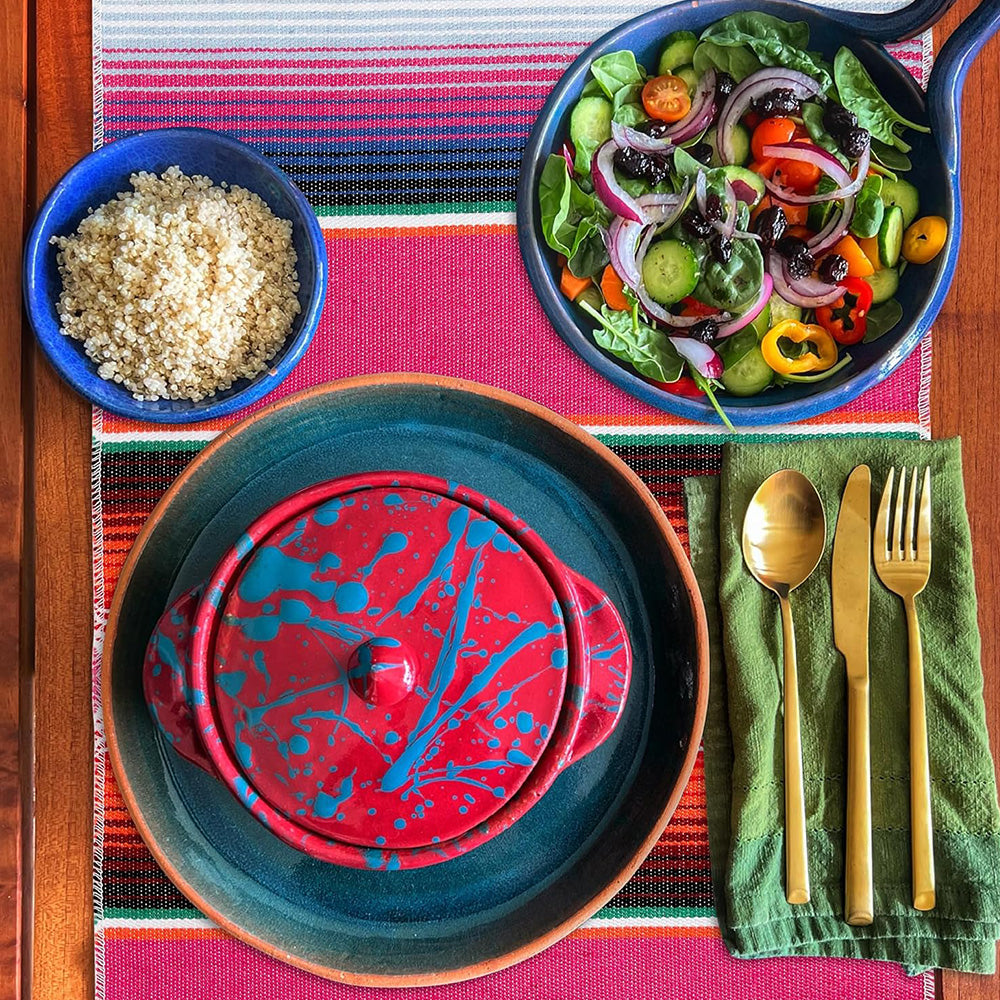 Mexican Serape Table Runner with Tassels for Party Wedding Outdoor Picnic Decor Rose Red