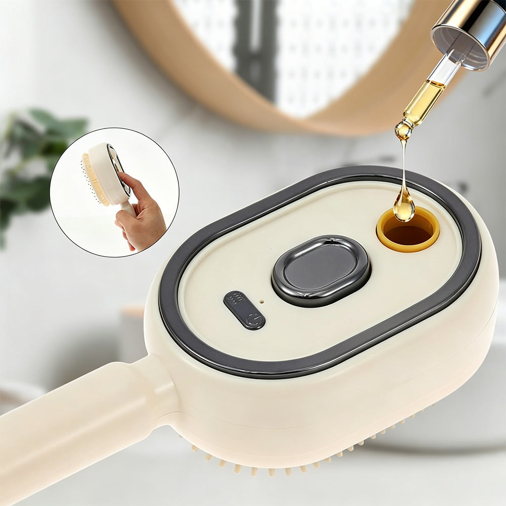 Electric Steam Hair Brush Mist Spray Cushion Comb for Smoothing Frizz-Beige