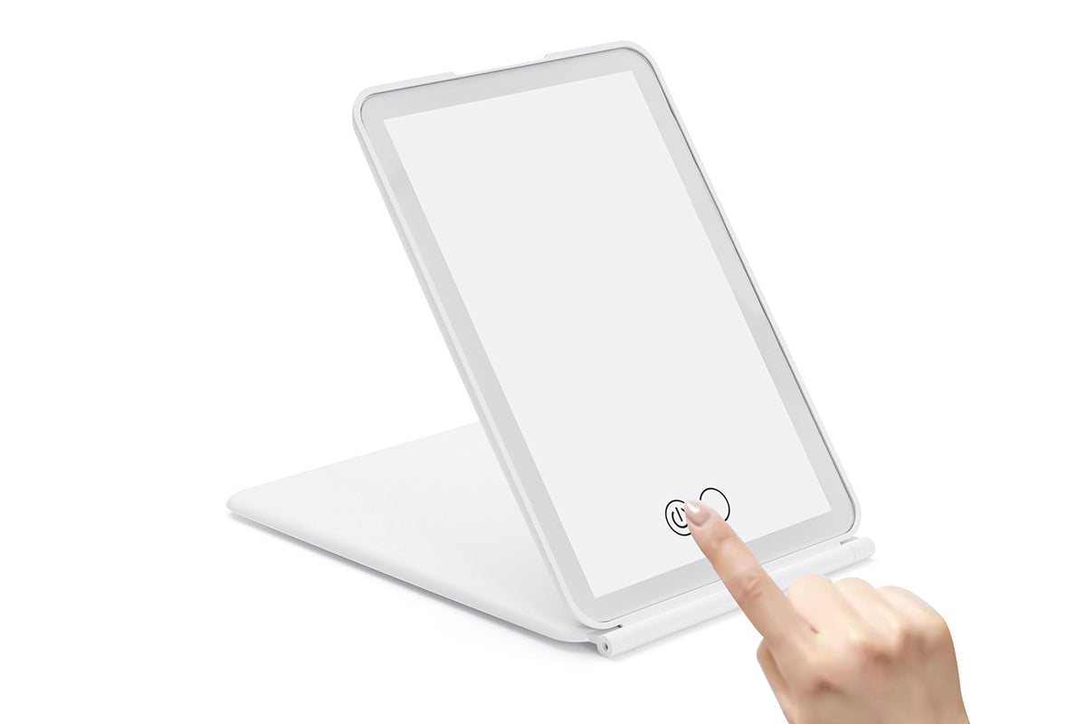 Touch Screen Makeup Mirror USB Rechargeable Cosmetic Mirror Portable Make Up Mirrors LED Mirror-White