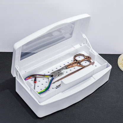 ABS Nail Tool Cleaning Soaking Cleaning Box with Lift Up Filter Tray - White
