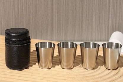 6 Pieces 30ml Stainless Steel Shot Cup Set with PU Carry Pouch