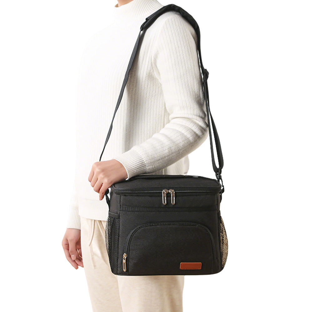 Insulated Lunch Box Leak-Proof Cooler Bag with 4 Pockets Black
