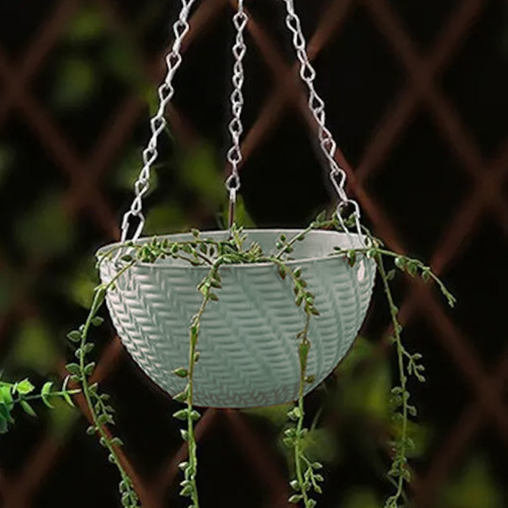 Set of 2Pcs Hanging Flower Pot Basket Garden Plant Hangers with Drainage Holes and Chain Blue