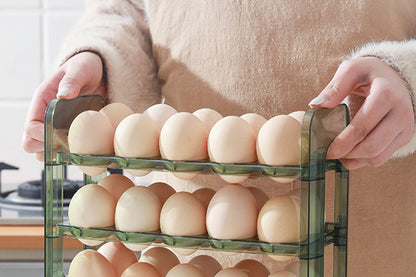 Egg Holder for Refrigerator 3-Layer Flip Fridge Egg Tray Container-Green