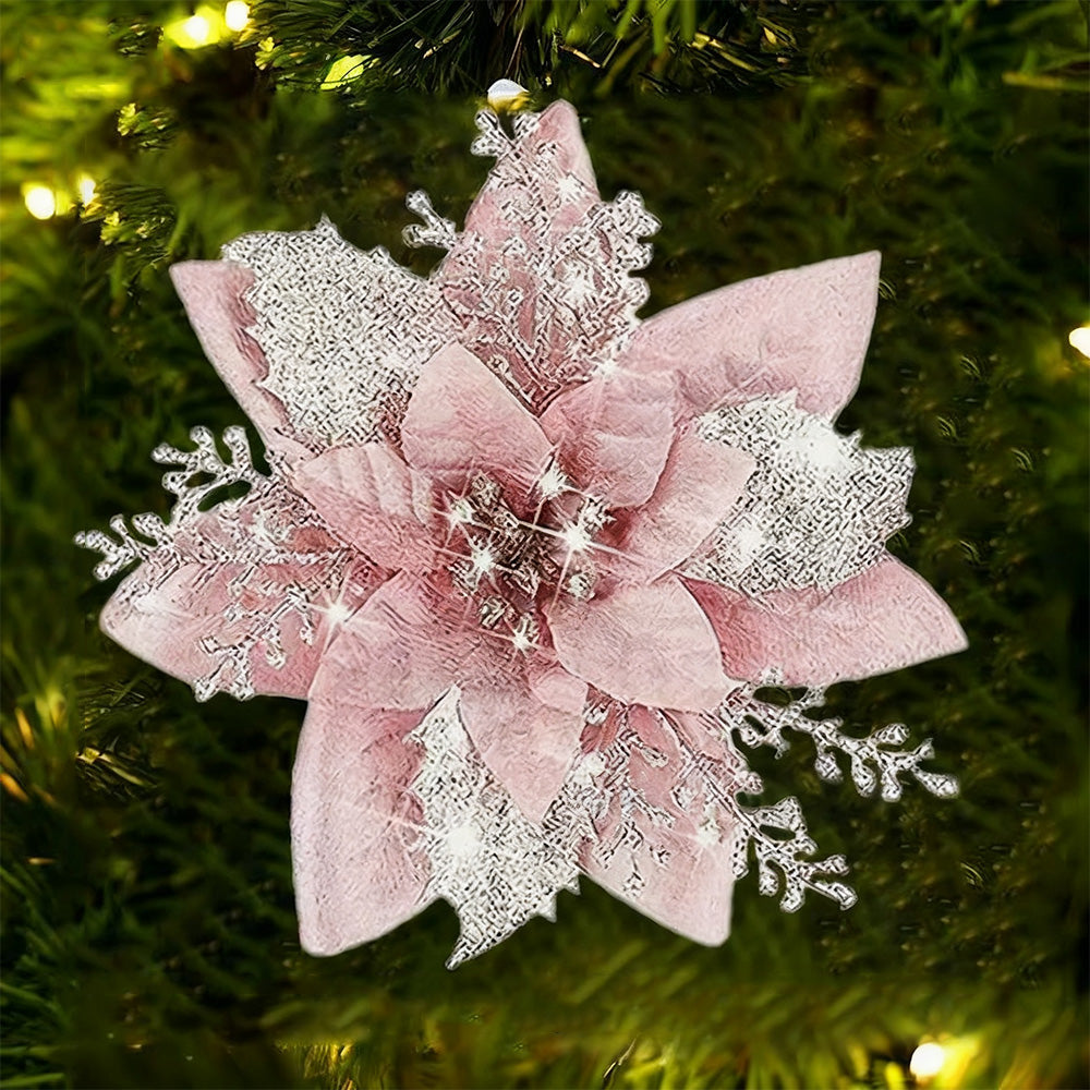 10Pcs Red and Gold Poinsettia Artificial Christmas Flowers ¨C Xmas Tree Ornaments Pink