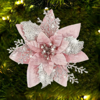 10Pcs Red and Gold Poinsettia Artificial Christmas Flowers ¨C Xmas Tree Ornaments Pink