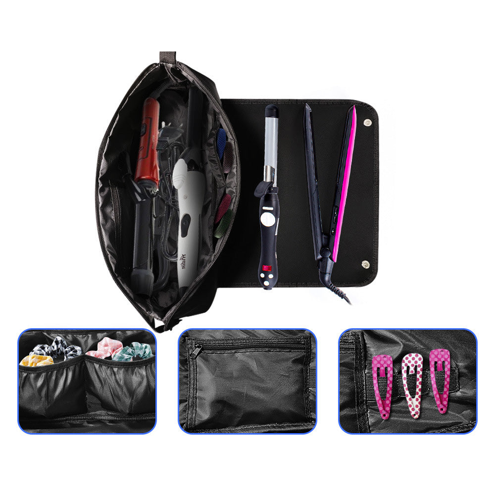 Portable Hair Tools Organizer Travel Bag withHeat Resistant Mat for Flat Irons Hair Straighteners Black